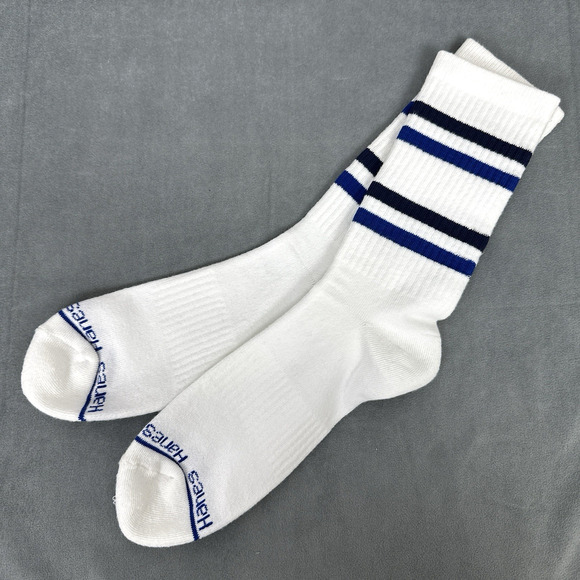 Vintage Hanes Tube Socks Blue Black Stripes NOS Athletic Retro Style 80s 90s - Picture 1 of 8